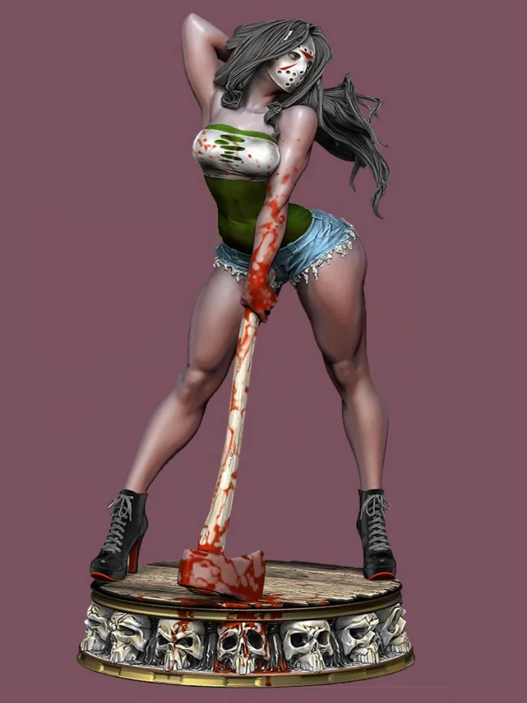 

Масштаб 1/24, фигурка из смолы, женщина в маске, держащий топор, сборный комплект модели, разобранная и неокрашенная игрушка для 3D-печати