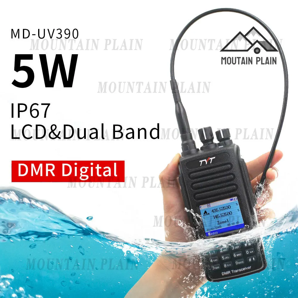 TYT MD-UV390 DMR Digital Walkie Talkie UV390 IP67 Waterproof Dual Band UV transceiver GPS Optional Upgrde of MD-390 + USB cable