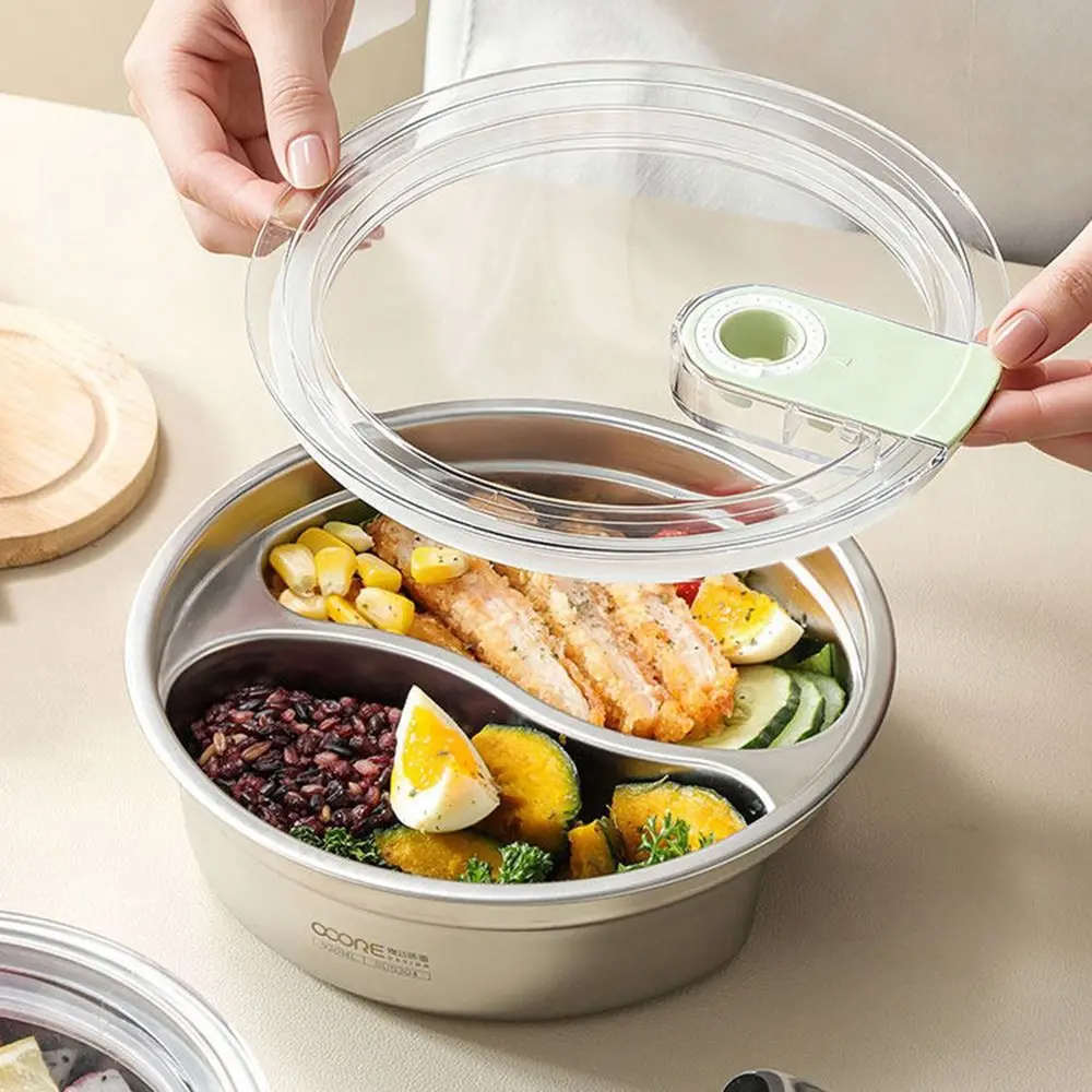 

304 Stainless Steel Stainless Steel Lunch Box Large Capacity 2 Compartment Divided Lunch Plate Freshness timer Portable Design