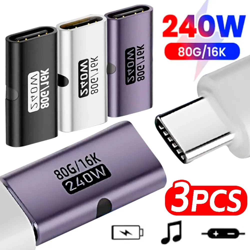 240W Adapter PD USB C Female To Type C Female Adapter 80Gbps High-Speed 8K 60Hz Video Fast Charging for IPhone 15 16 17 IPad