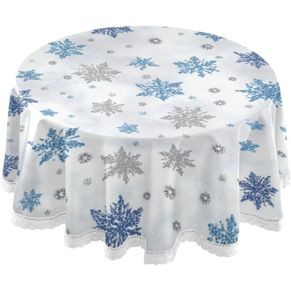 

Christmas Snowflake Round Tablecloth 60 Inch New Year Winter Table Cloth Xmas Holiday Table Cover for Kitchen Dining