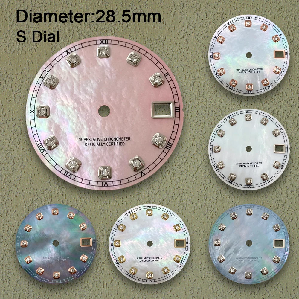 28.5mm S Logo Pearl Diamond Dial For NH35 NH36 Movement No Luminous Automatic Movement Watch Modification Accessories