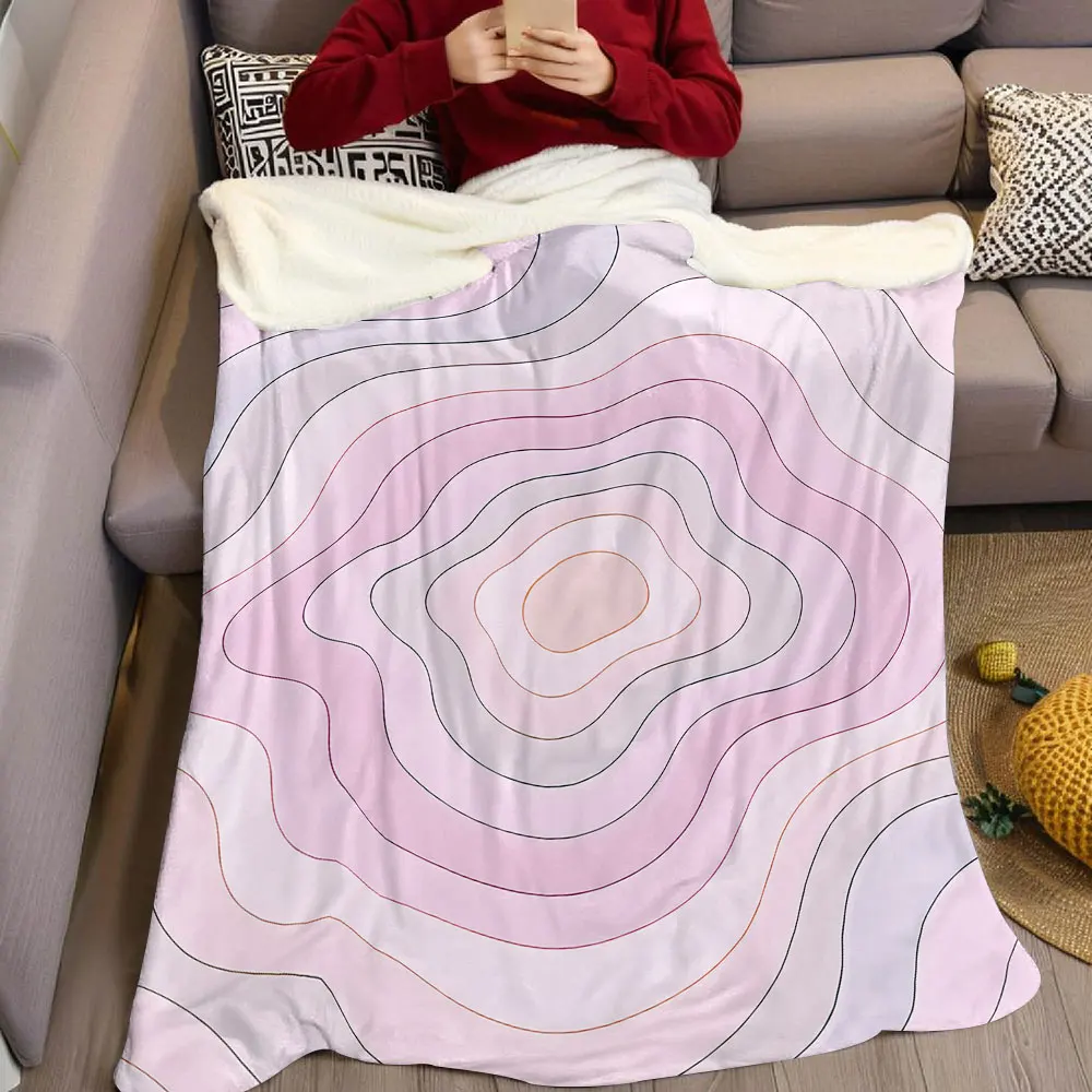 Pink Wavy Concentric Flannel Blanket Warm Soft Halloween Christmas Decorative Couch Warm Cozy All-Season Gift