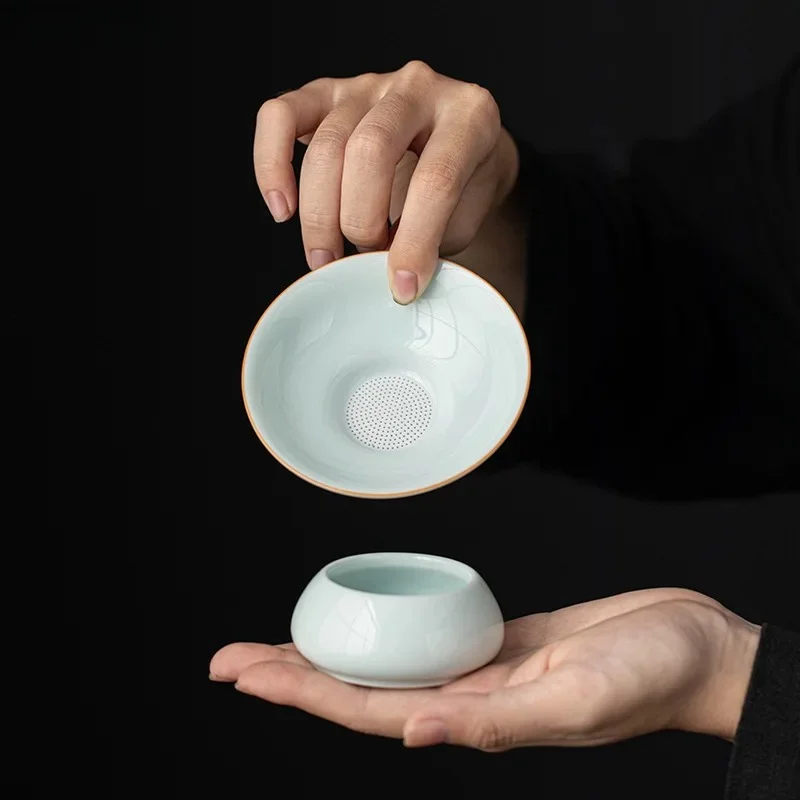 White Porcelain Tea Strainer with Fine‑Hole Saucer, Ceramic Tea Infuser Filter, Kung‑Fu Tea‑Ceremony Accessory Gift