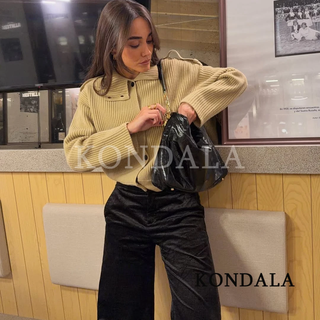 KONDALA 女性クリスマスパーティーカーディガンタートルネックニットセーターボタンセータートップス 2025 春秋ファッションオフィスレディトップス