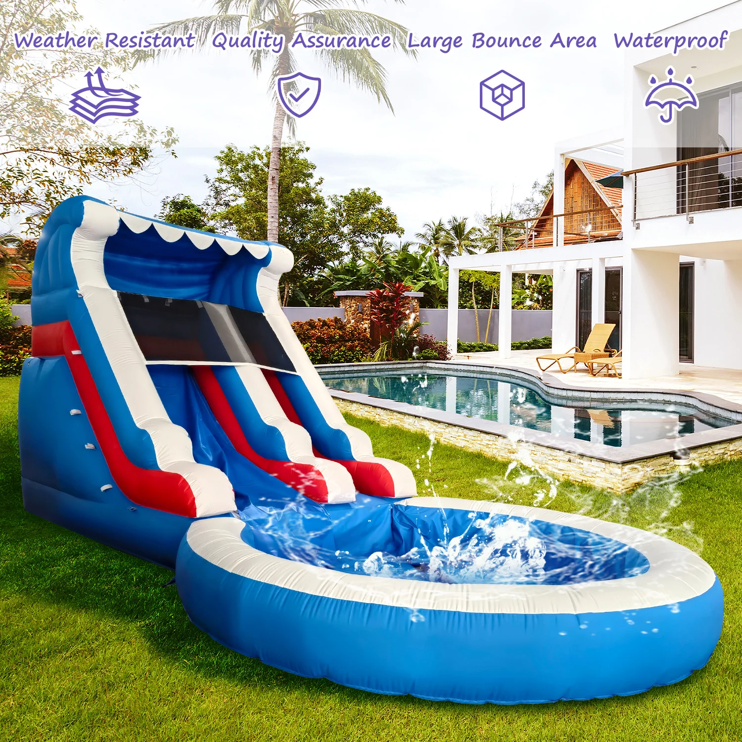 

24ft PVC Commercial Inflatable Bounce House Bouncy Castle With Slide Blower For Kids Outdoor Garden Backyard Jump Bouncer Games