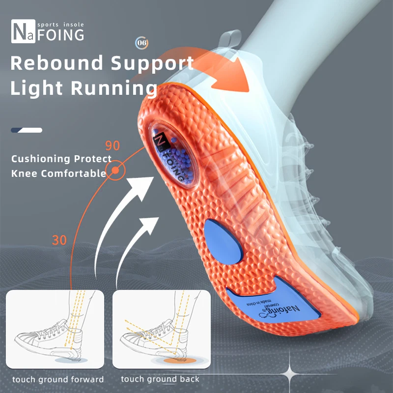 แผ่นรองรองเท้ากันกระแทกแบบสปอร์ต PU เมมโมรี่โฟม ระบายอากาศได้ดี สำหรับผู้ชายและผู้หญิง
