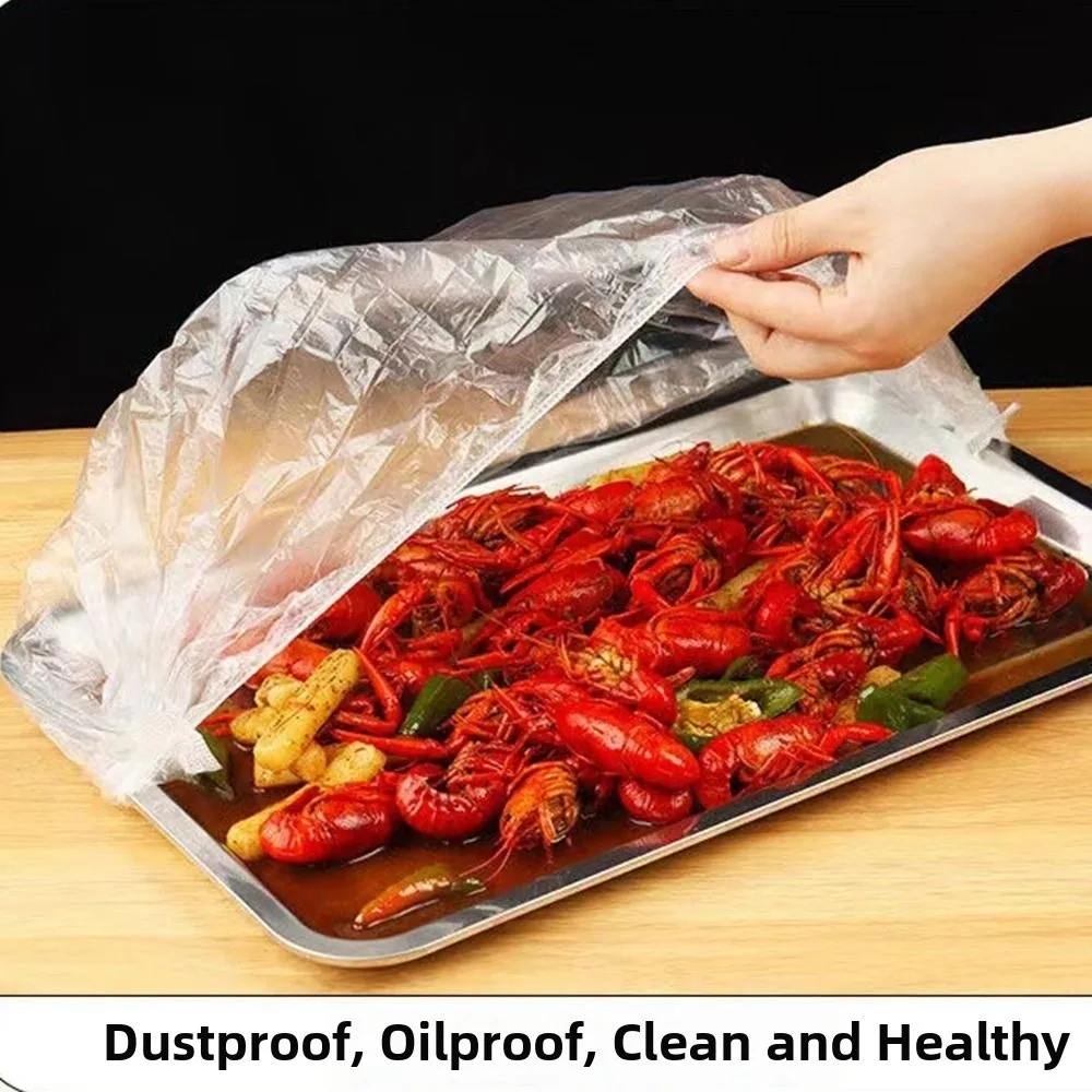 50Pcs Ultra Large Disposable Tray Cover Stretchable Clear Food Storage Cover Fresh-Keeping Elastic Band Disposable Food Cover