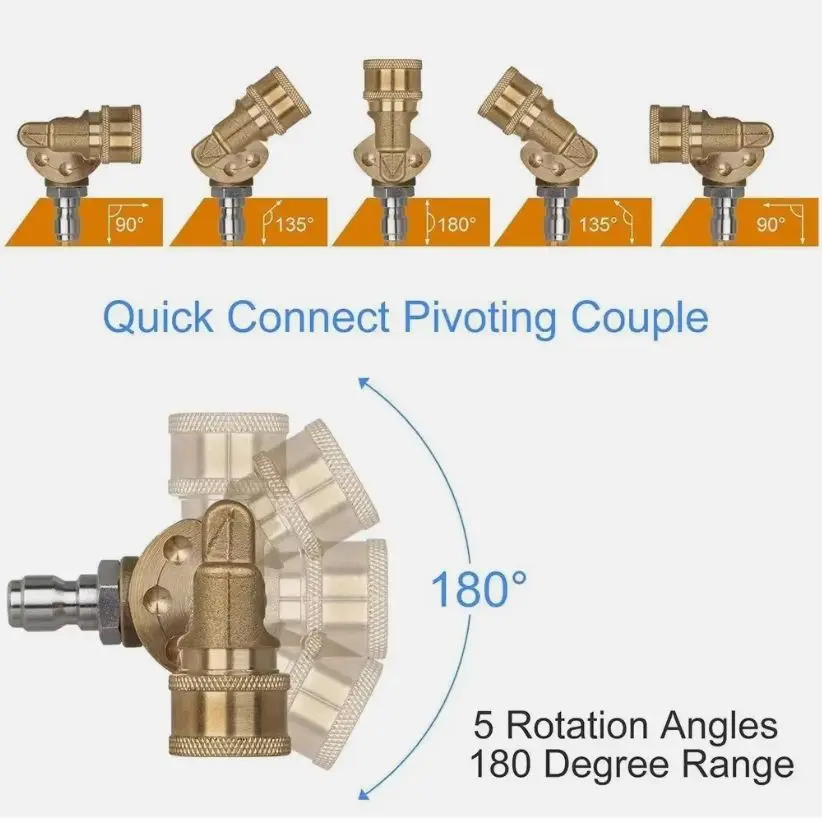 4500 PSI Pressure Washer Pivoting Coupler 1/4 Inch Quick Connect Adaptor Gutter Cleaning Attachment