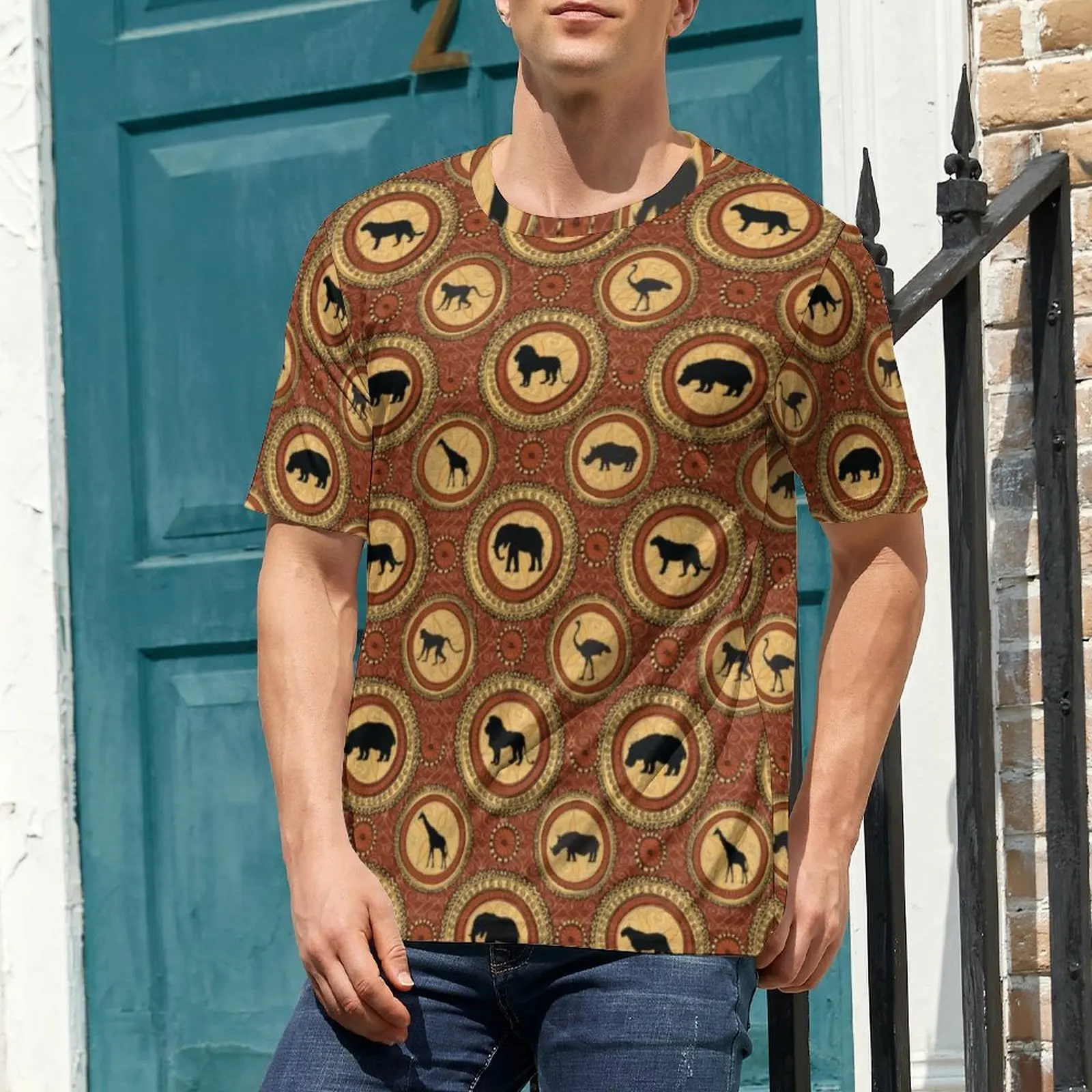 Oversized T Shirt Summer African Animals T Shirts Vintage Print Casual Round Neck Tshirt Men Retro Printed Tees