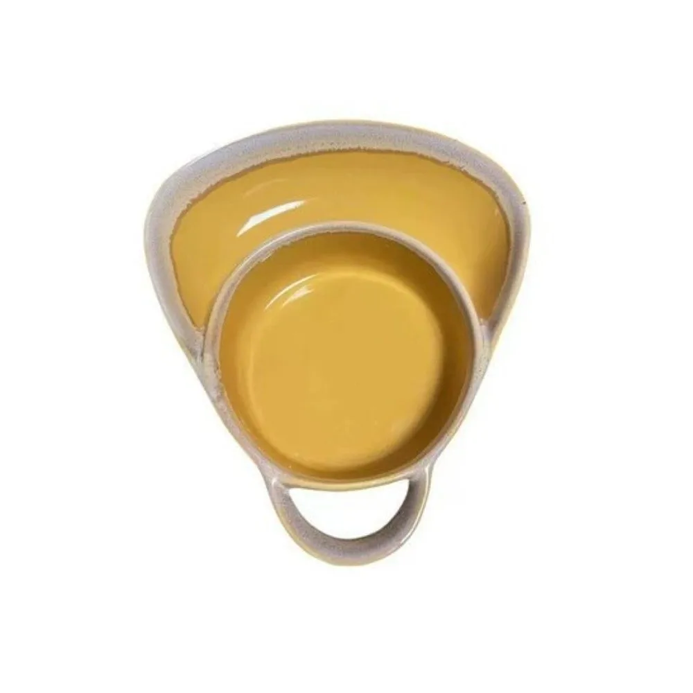 Single Handle Ceramic Soup Bowl with Bread Plate Two Compartment Structure Retro Style Divided Breakfast Plate