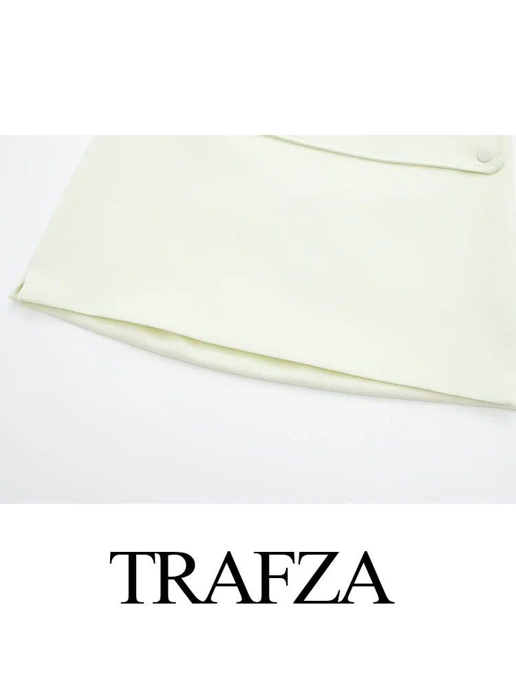 TRAFZA-Saia curta casual feminina, fivela de metal médio com cinto, zíper decorativo, minissaia de rua alta, moda verão