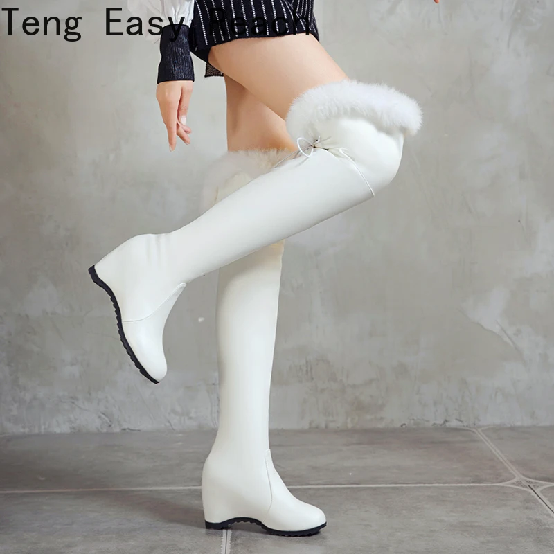 Spring Thigh High Boots Platform Winter 2024 Women Over The Knee Boots Suede Long Boots High Heels Fur Plush Wedge Shoes Woman