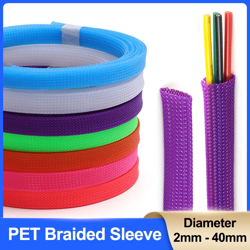 

1/3/5/10m PET Expandable Cable Sleeve 2mm - 40mm Tight Braided High Density Hardness Insulated Line Protection Wire Wrap Sheath