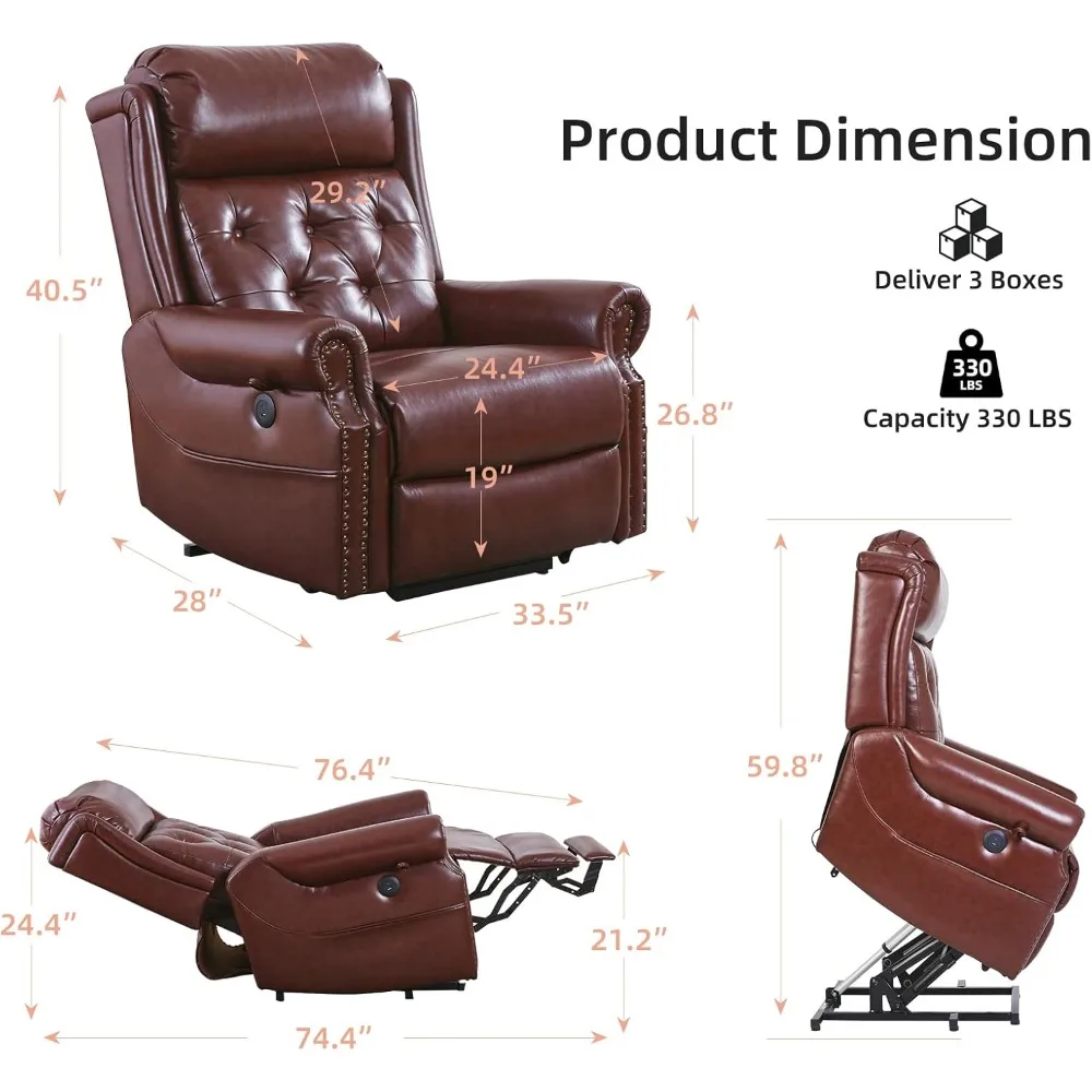 Reclining Sofas Power Lift Recliner Chair with Massage and Heat for Elderly Wide Recliner with Adjustable Headrest