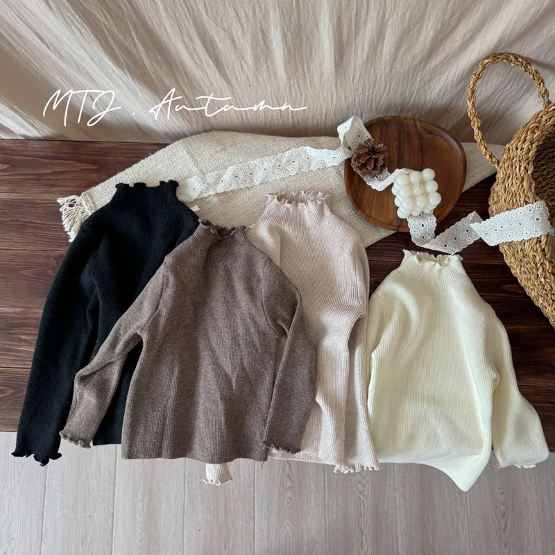 

2025 Winter New Children Turtleneck Sweater Cotton Girls Simple Bottoming Shirts Solid Baby Knitted Pullover Kids Sweater