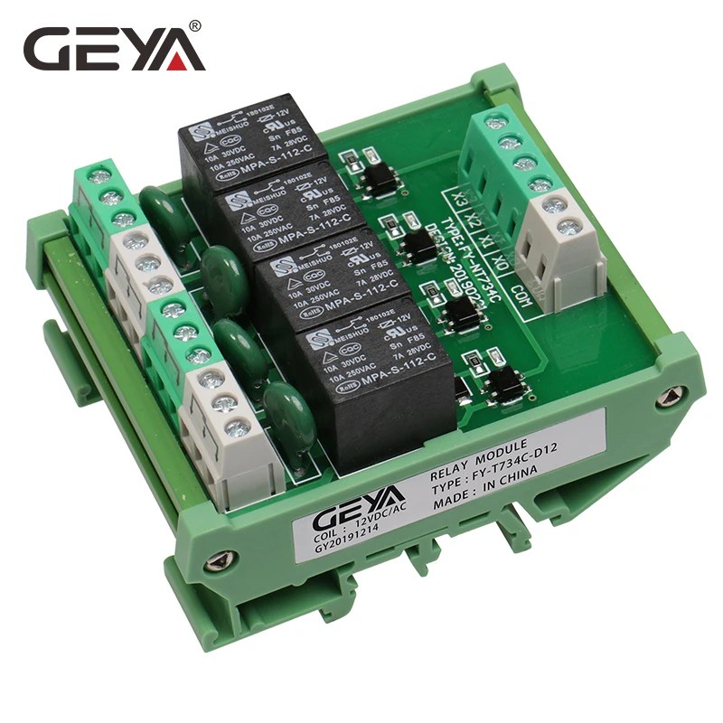 Geya 4 Kanaals Relais Module 1 Spdt Din Rail Mount 12V 24V Dc/Ac Interface Relais Module 230VAC