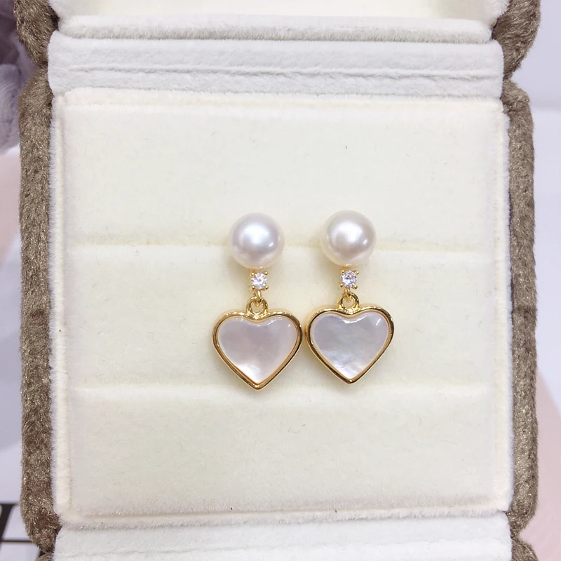 

ZHBORUINI 2024 Natural Freshwater Pearl 14K Gold-Plated Seashell Mother Of Pearl Heart-Shaped Earrings S925 Pure Silver Needle