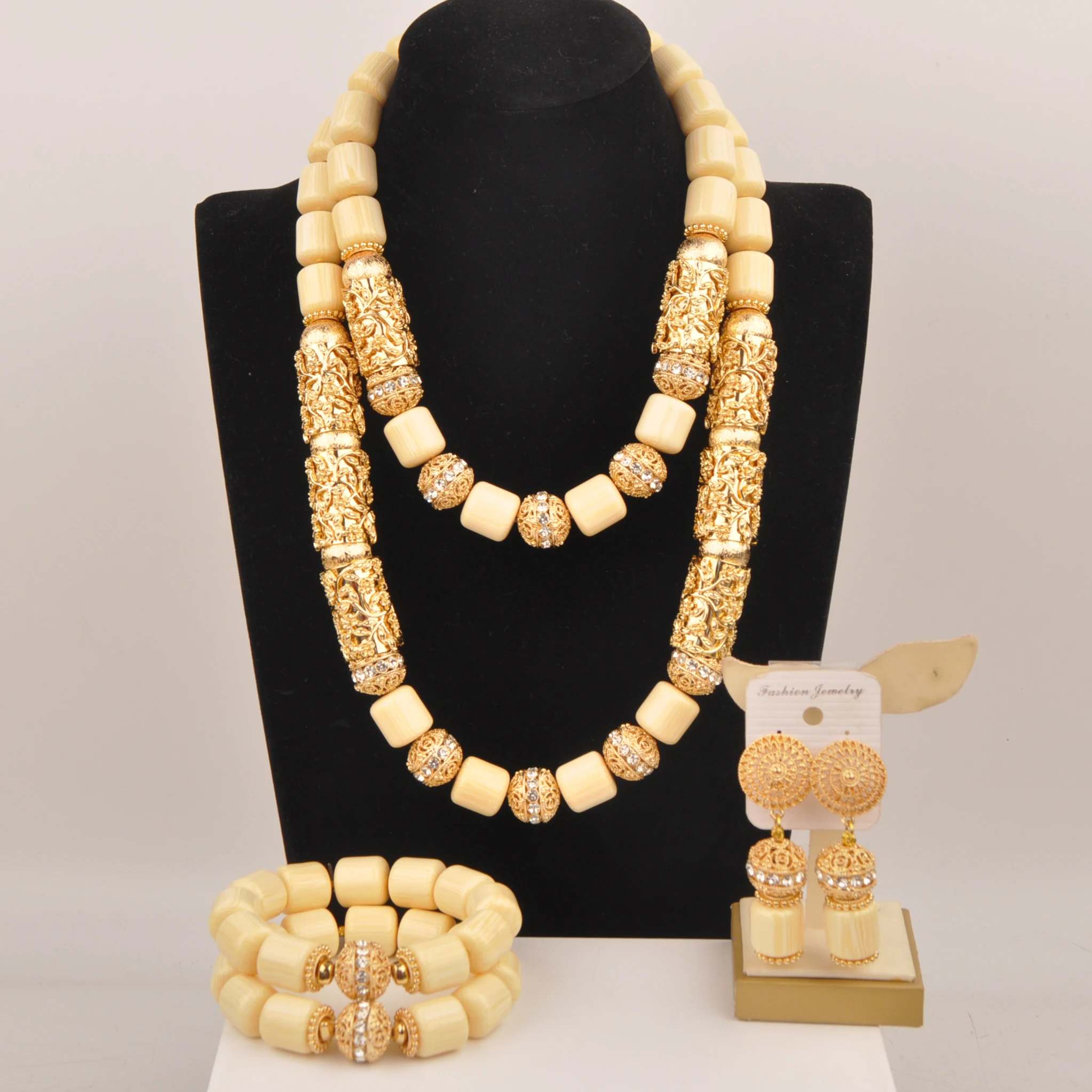 Fashionable African couple wedding pearl white imitation coral necklace Nigerian bride wedding jewelry set XIN-188