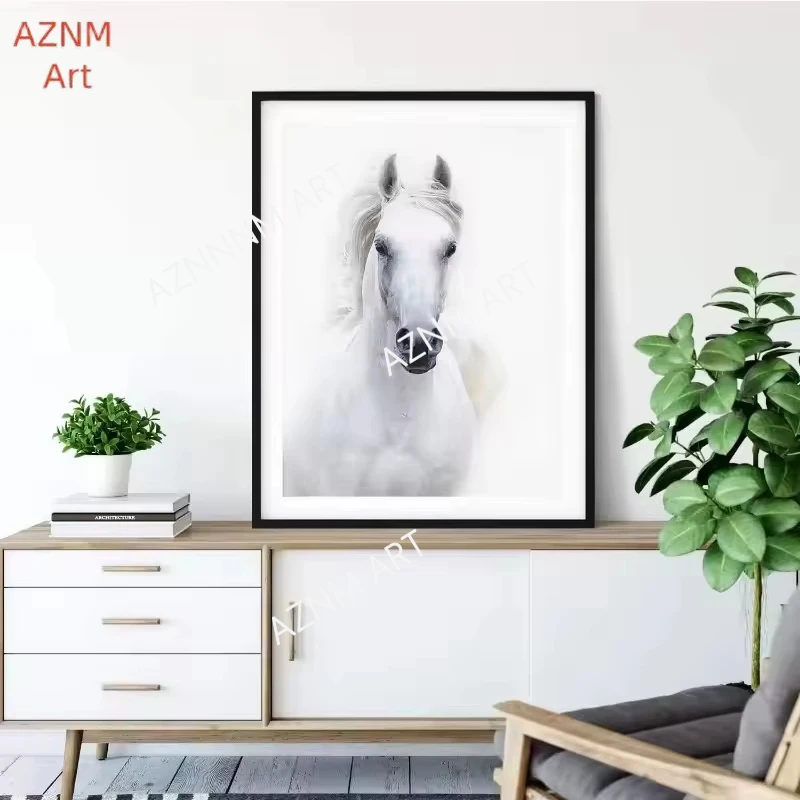 Black and White Horse Portrait Poster Print Horses Running Animal Canvas Painting Wall Art Picture for Farmhouse Room Home Decor