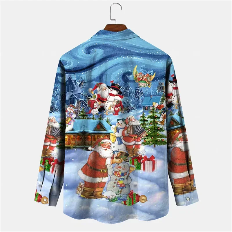 Stylish Shirt Christmas New Style Designer Design 2024 Christmas Snowman Party Men\'s Tops Shirt Lapel Button Christmas Tops