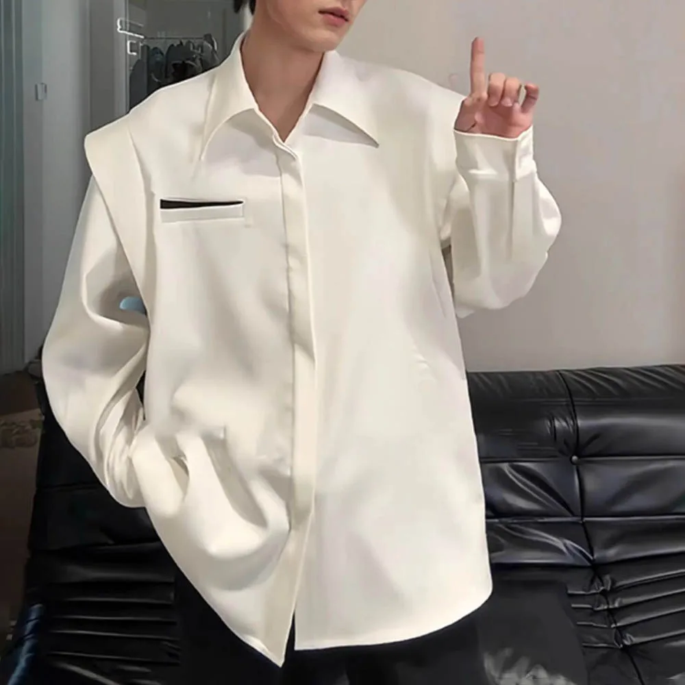 

Осенняя новая мужская однотонная рубашка с длинными рукавами в американском стиле ретро, модные тенденции, свободные повседневные нишевые мужские топы High Street, 2025 г.