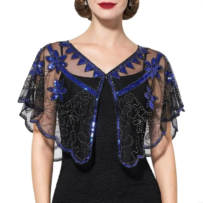 2026 New Sequined Flower Shawl Breathable Sheer Shoulder Wrap For Women Banquets Parties