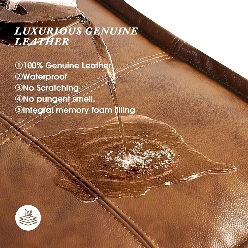 Genuine Leather Ottoman Handmade Storage Pouf Soft Cushion Footrest Stylish Seating Home Living Spaces