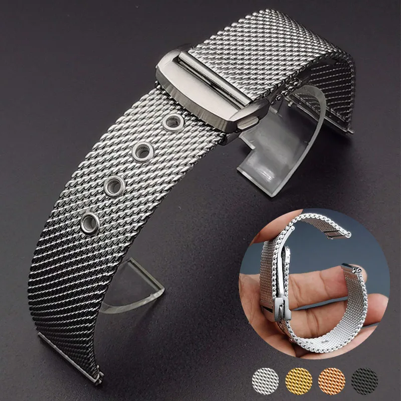 20mm 22mm Milanese Mesh Stainless Steel Strap for Omega Seamaster 007 Metal Watchband Folding Buckle Universal Replacement Band