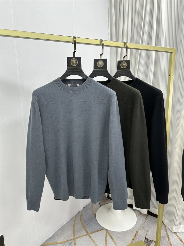 

Повседневный мужской свитер с круглым вырезом из смесовой шерсти, осенне-зимний топ, эластичный, с длинными рукавами, из полиэстера и модального волокна