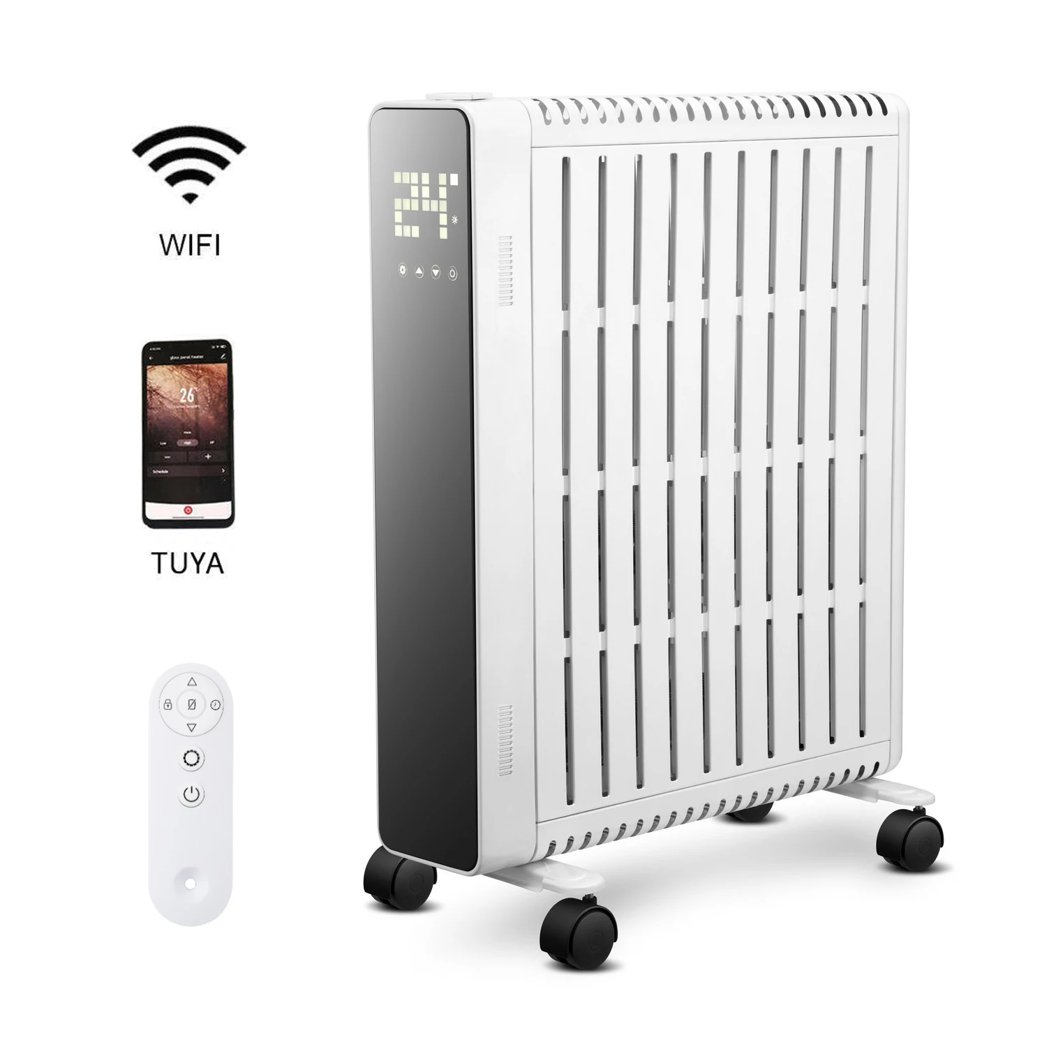 Calentador de cubierta completa con Control por aplicación Wifi, radiador lleno de aceite de 2000w y 2500w, calentador de espacio inteligente lleno de aceite de 11 aletas