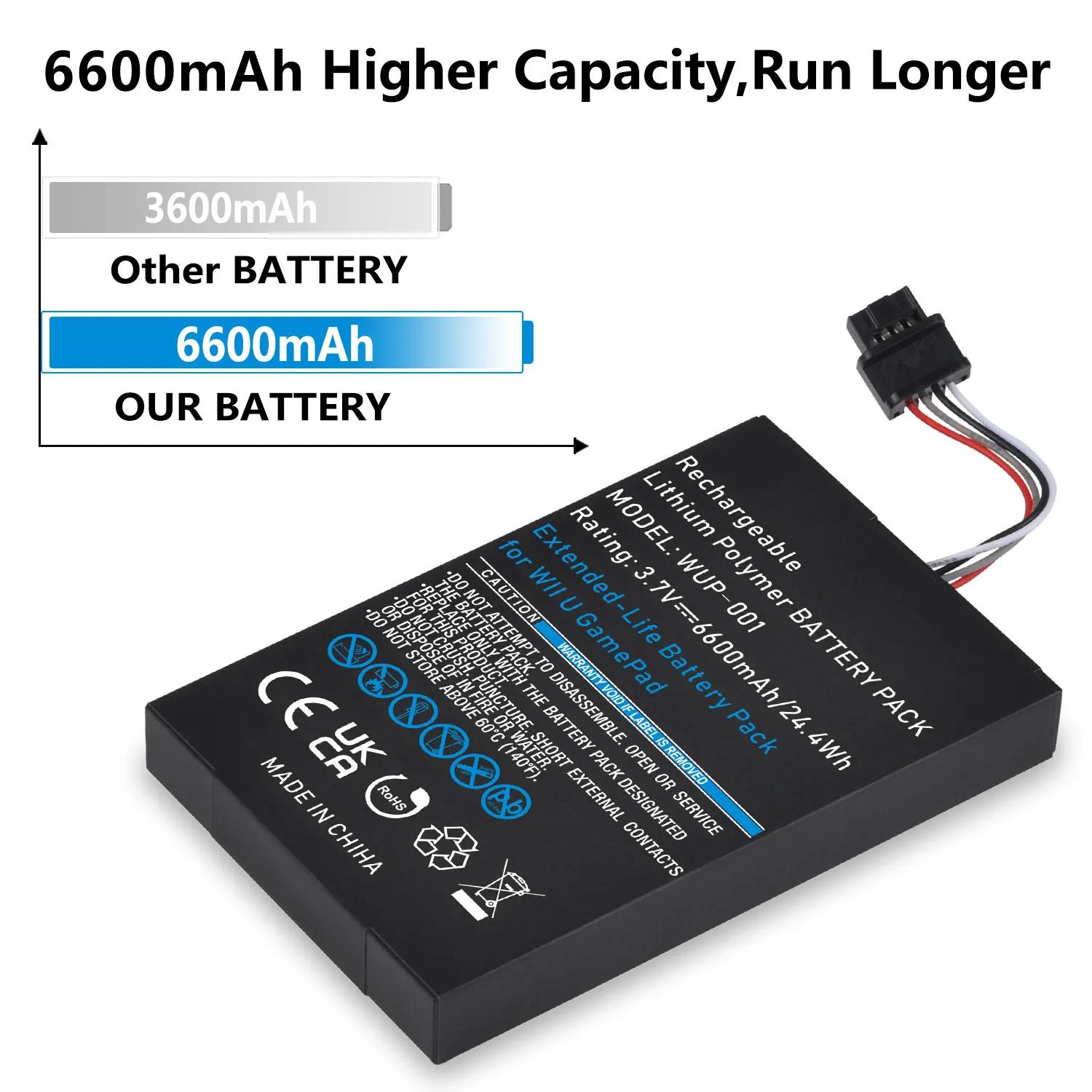 6600mAh وي يو غمبد تبديل البطارية بطارية قابلة للشحن حزمة لجهاز نينتندو وي يو تحكم WUP-010 WUP-012