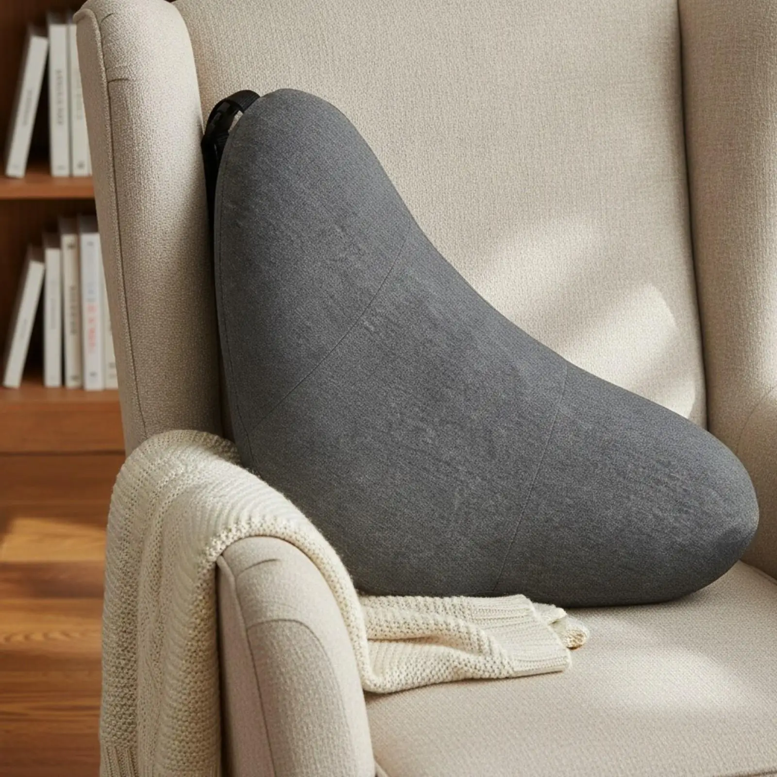Memory Foam Back Pillow for Bed and Chair Support with Ergonomic Curve Design Soft Cotton Cover and Convenient Carry Strap