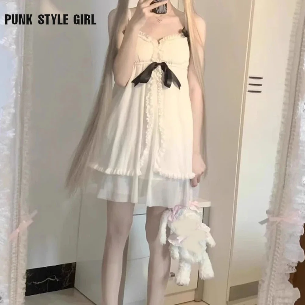 Bianco dolce anime costume cosplay ragazza dolce lolita vestito fionda sexy kawaii pigiama giapponese camicia da notte estiva volant indumenti da letto
