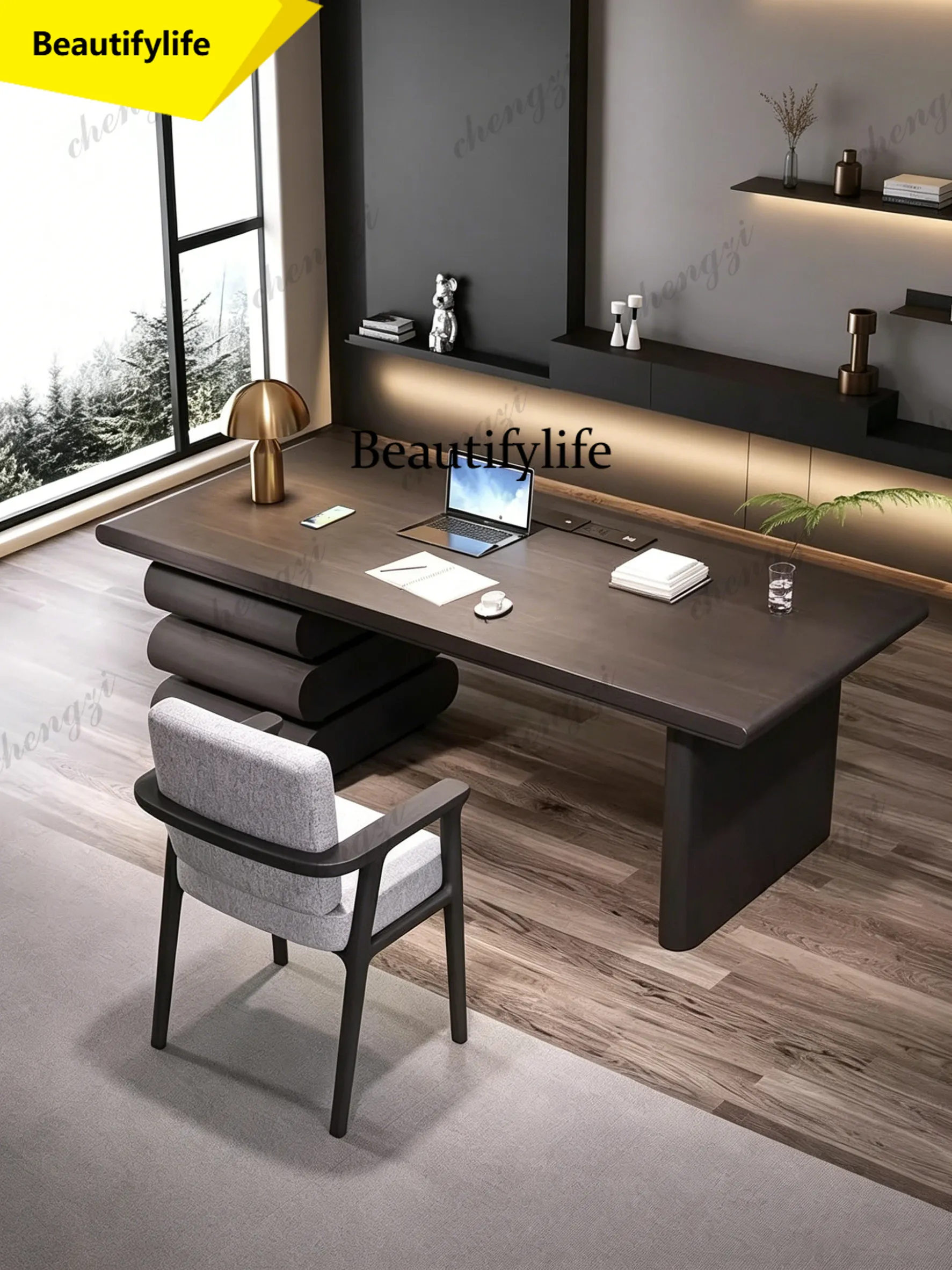 

A17 Italian minimalist solid wood desk light luxury modern desk consultation table home living room study computer table