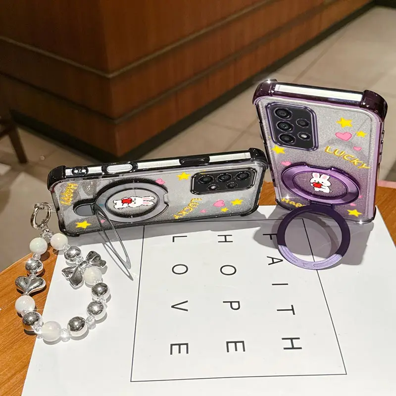 مجوهرات بريق أبل أرنب حامل هاتف حقيبة لهاتف سامسونج غالاكسي A13 A14 A15 A16 A24 A25 A34 A35 A36 A54 A55 A12 A22 4G 5G الظهر