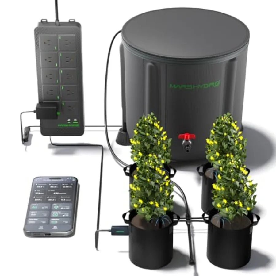 

Auto Drip Irrigation Kits for indoor gardening: foldable 13-gallon bucket iHub-Pro 10AC power strip 10-outlet smart grow room h