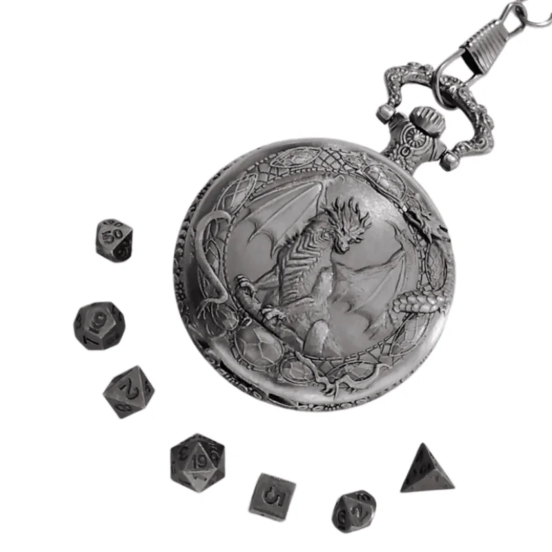 Polyhedral Dice Retro Dragon Pocket Watch Set Combined With Dice Pendant Chain For Entertainment Role-Playing Game Gifts view 2