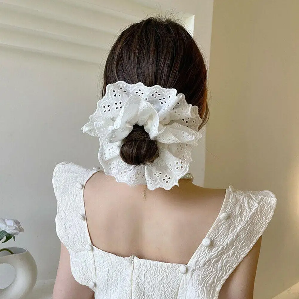 1PC Oversized Cotton Lace French Hair Bands Hair Scrunchie For Women Elastic Ponytail Double Layer Silk Women\'s Hair Accessories