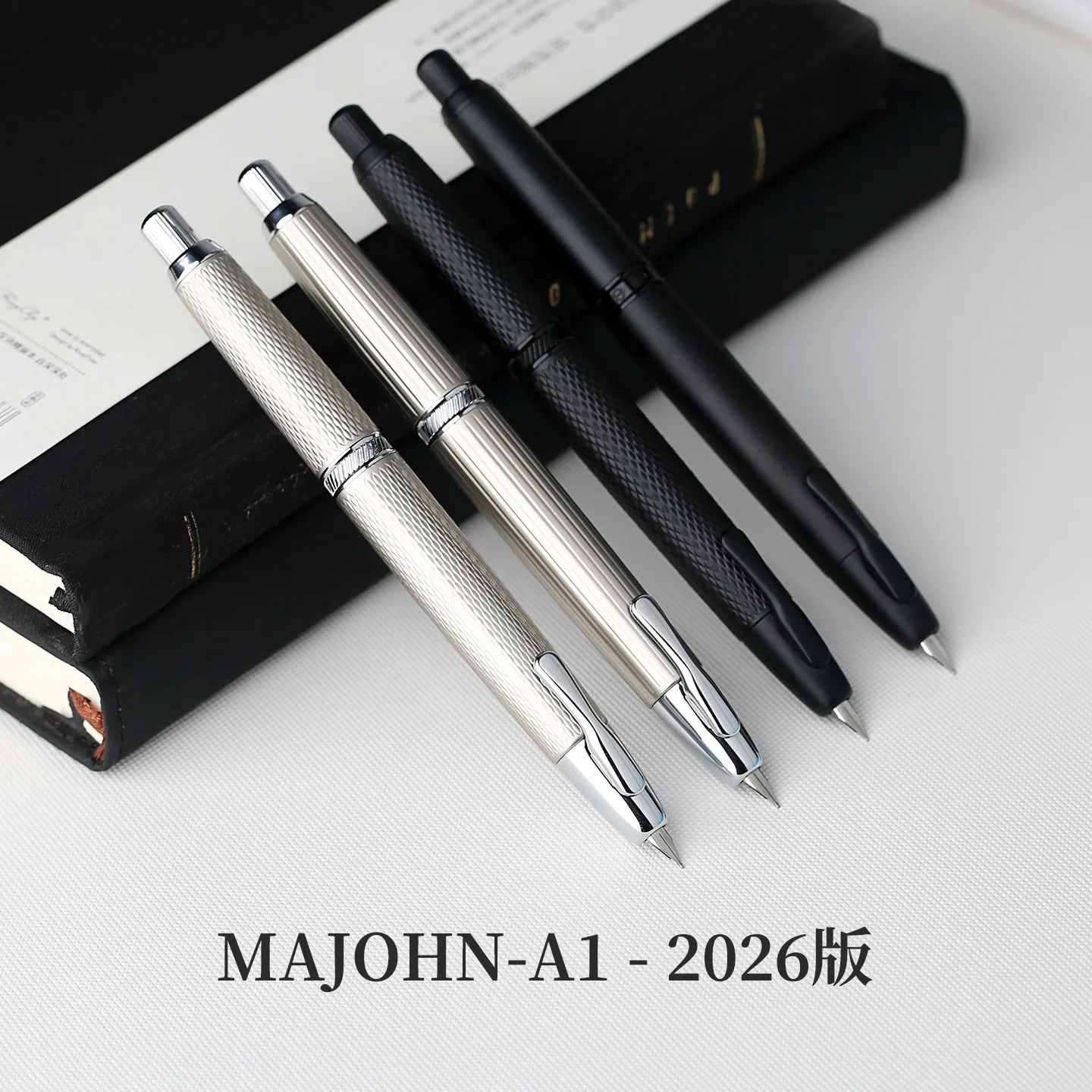 MAJOHN A1 Press Fish Scale Striped Metal Engraving Fountain Pen Retractable WIth Clip/No Clip Ink Pen Office School Writing Gift