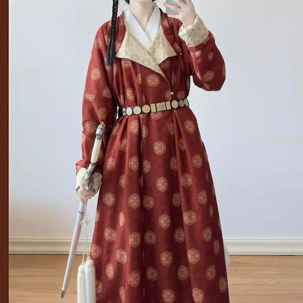 Tang Dynasty Hanfu Men Women Traditional Chinese Round Neck Robe Thicken Velvet Printing Stage Clothing Carnival Event COS Suit - Image 3