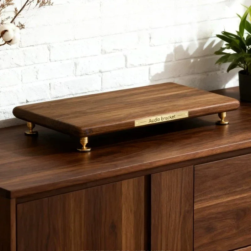 Solid Wood Shock-Absorbing Speaker Stand, Desktop Monitor Riser with Anti-Slip Pads, Home Audio Storage Shelf for Stereo