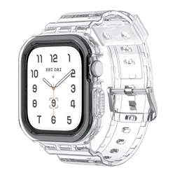 Suitable for Apple Watch series 10 42mm 46mm transparent TPU strap+protective case integrated strap outdoor sports strap