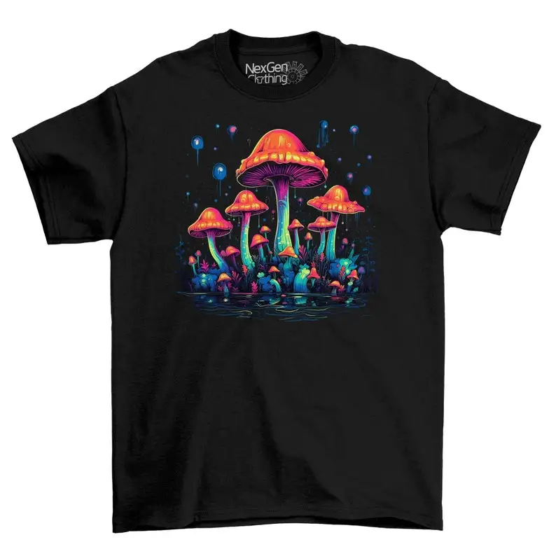 

Magic Mushroom LSD Psychedelic TShirt Tee Top Men's Black Cotton Shirt Mens Goth Fantasy Shirts Dark Graphic TShirts