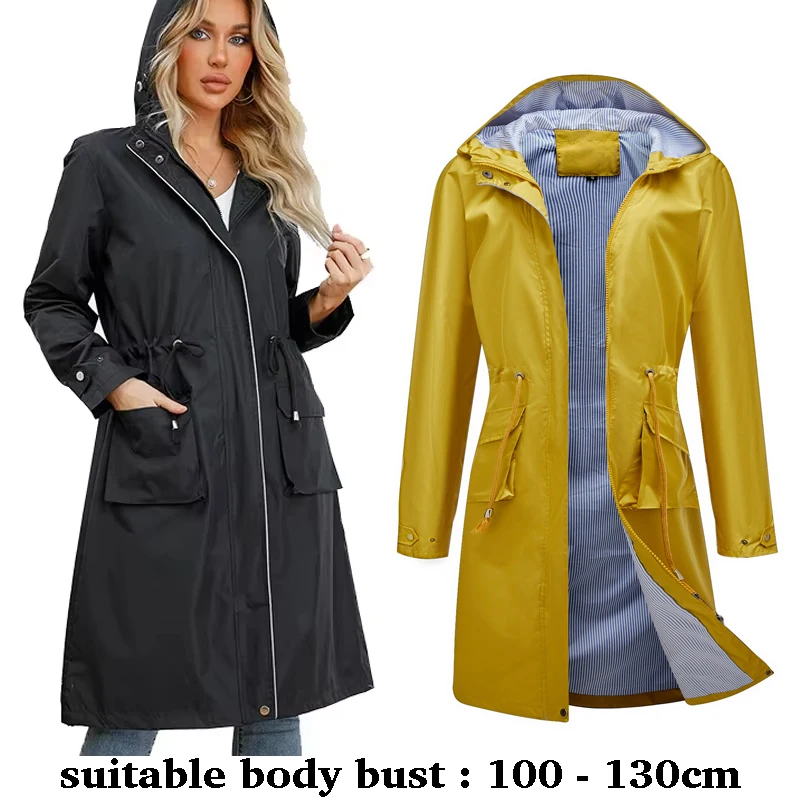 

High quality hooded cardigan long trench coat for women big size new autumn winter 2025 casual clothes - black red blue