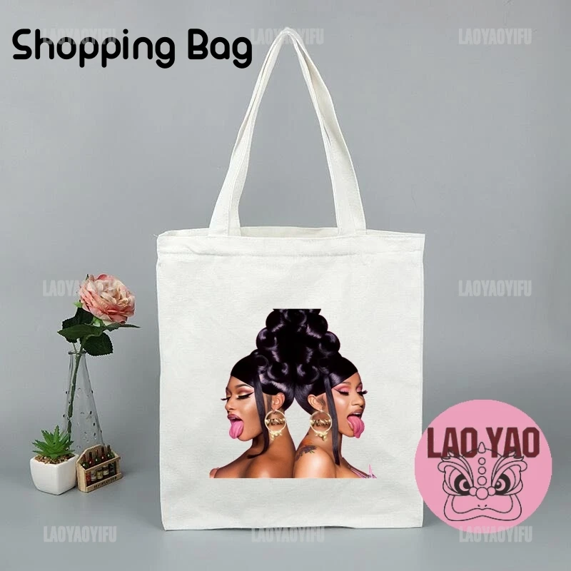 Shopper Bag for Women Cardi B Rapper Aesthetic Bags Fans Gift Mother Day Totebag Tote Shopping Woman Cloth Canvas Large Student