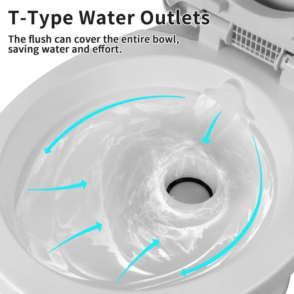 2026 New RV & Motorhome Toilet - Upgraded Pedal Flush, Gravity Flush with T-Style Outlets & Flange | Slow-Close Seat Cover view 6