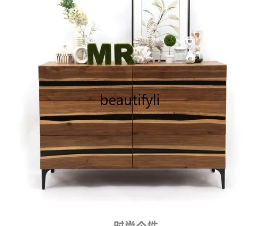 

Nordic Black Walnut Solid Wood Chest of Drawers Modern Minimalist Oak Multi-Drawer Storage Cabinet Hallway Locker