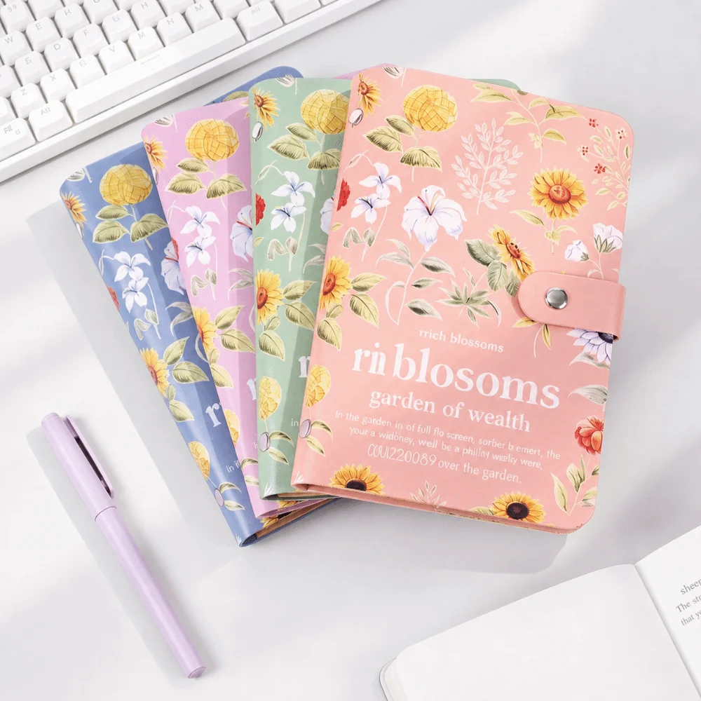 A6 Cash Budget Binder Floral Sunflower Print Double-Sided Pocket Cash Storage Book Portable Cash Budget Savings Book