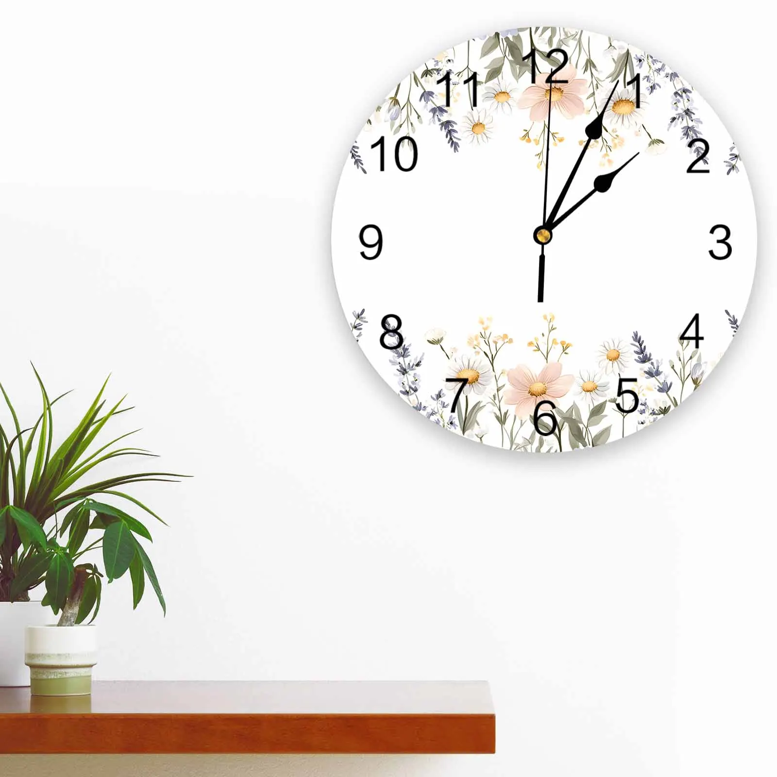 

Bedroom Wall Clocks Pastoral Spring White Flowers Living Room Clocks Ornaments Baby Room Study Mute Wall Clocks